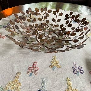 Ten Thousand Villages Leafy Embrace Fruit Bowl. Handcrafted Metal. 15"W x 4"Tall